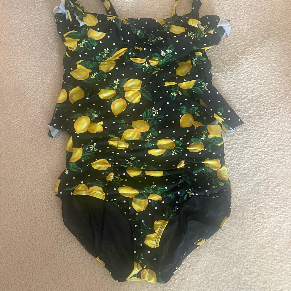 Torrid Black and Yellow Lemon Print Swimsuit